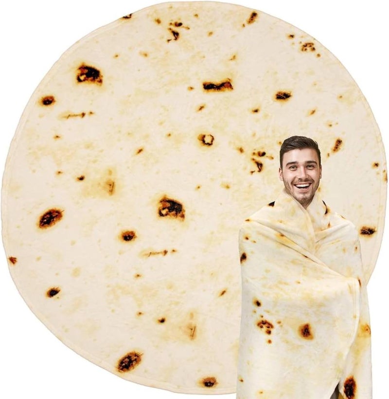 SILUI Tortilla Burrito Blanket White Elephant Gifts for Adults Useful Men Women Funny Novelty Gag Food Throw Blanket Trendy Stuff Flannel Taco Wrap Blanket Home Decor(83 Inches) - Image 1